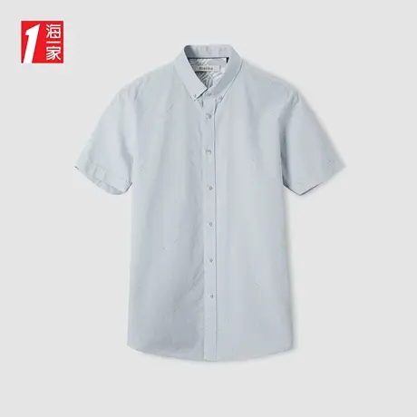 海一家时尚条纹短衬2023夏季新款扣领尖领简约印花舒适短袖衬衫男商品大图