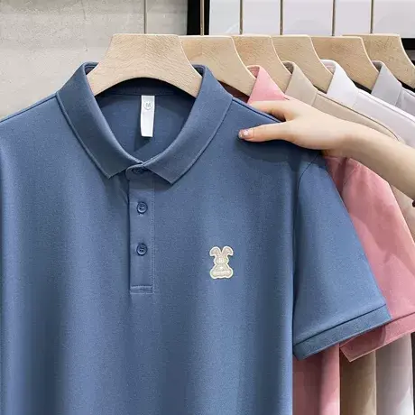 冰丝短袖T恤男士夏季薄款翻领polo衫高端休闲珠地棉夏装潮牌半袖商品大图
