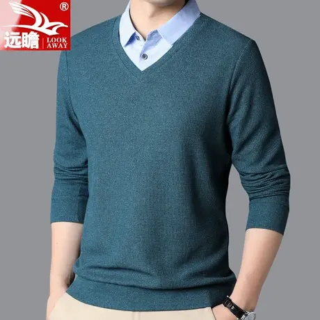 2022秋冬季假两件毛衣男士打底针织衫宽松新款衬衫领休闲中年上衣商品大图