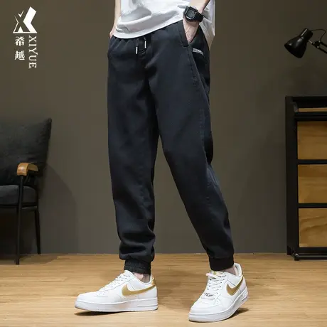 2023秋冬新款休闲牛仔裤男运动哈伦裤子宽松大码加绒百搭束脚长裤商品大图