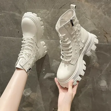 厚底镂空马丁靴休闲时尚2023秋季新款透气增高短靴透气时装靴子商品大图