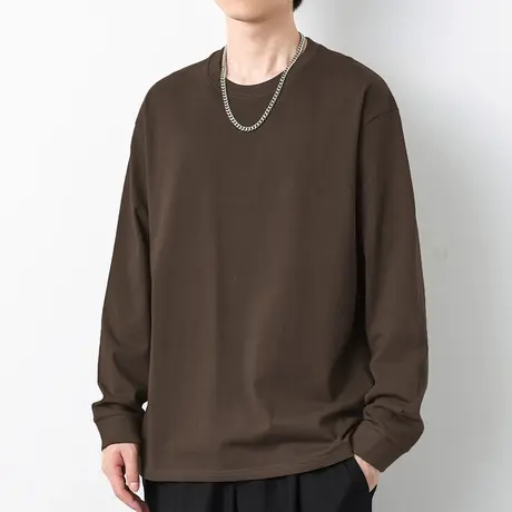 260g美式重磅纯棉t恤男长袖秋冬内搭纯色打底衫圆领宽松全棉秋衣商品大图