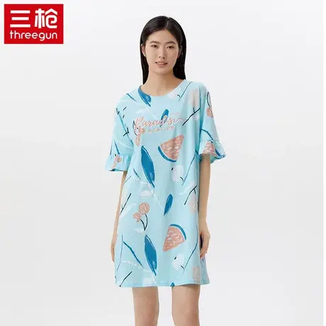 三枪2023新款夏季中袖可爱薄款棉睡裙可外穿女款睡衣夏天家居服图片