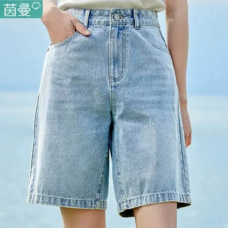 茵曼牛仔裤2023年新款女士五分裤小个子裤子夏天薄款短裤直筒宽松图片