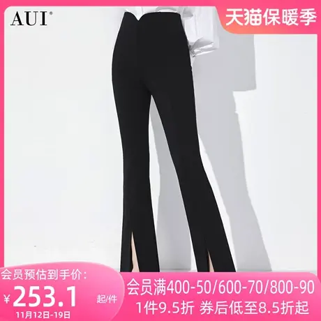 AUI黑色高腰修身显瘦开叉喇叭裤女2023春秋新款职业气质西装长裤商品大图