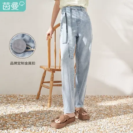 【商场同款】茵曼直筒宽松牛仔裤女夏季新款高腰烟管薄款裤子图片