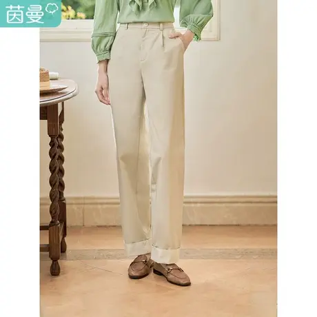 茵曼2023春季女装新款休闲百搭斜纹纯棉舒适直筒显瘦小个子长裤图片