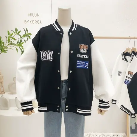 韩国东大门开衫外套2022年春秋新款学院风小熊棒球服卫衣夹克上衣图片