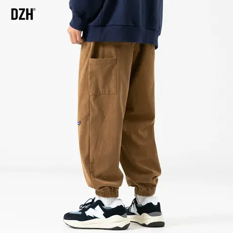 男士灯芯绒棕色裤子男潮牌高街工装束脚裤2023新款秋季宽松运动裤商品大图