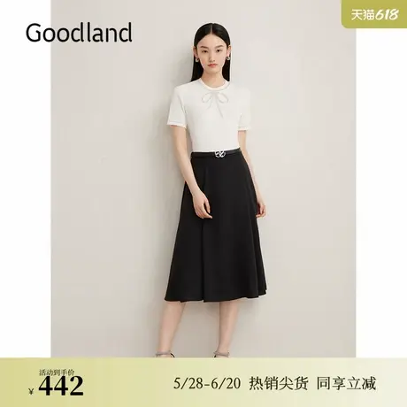 Goodland美地夏季蝴蝶结钻扣毛针织衫减龄修身上衣图片