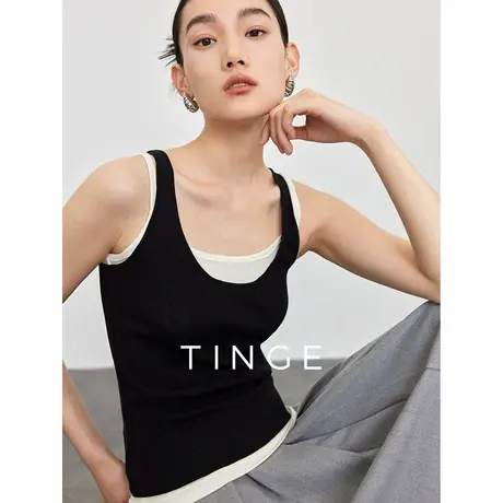 TINGE贴己CleanFit风假两件针织吊带背心女夏季外穿薄款无袖上衣图片