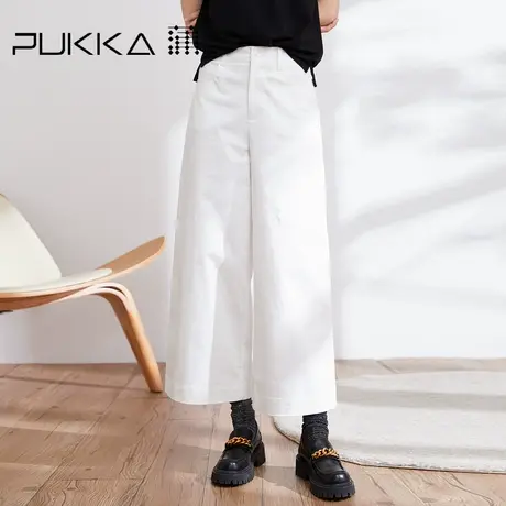 蒲PUKKA 女装棉质休闲裤2023春装新款设计感高腰阔腿裤商场同款商品大图