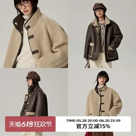 omont蛋挞家 复古双面穿皮毛一体短外套冬季加厚保暖毛毛外套商品大图