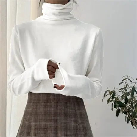 2023春秋冬季新款内搭白色加绒打底衫高领洋气黑色德绒长袖t恤女图片