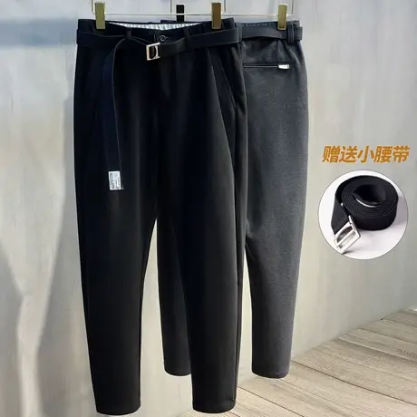 秋冬季毛呢裤休闲裤潮流哈伦裤男小脚休闲韩版宽松黑色加厚长裤子商品大图