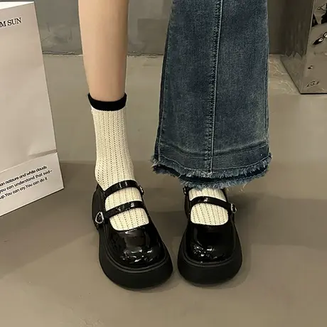 日系玛丽珍鞋女2023年春季新款时尚百搭小个子厚底防滑甜美小皮鞋商品大图