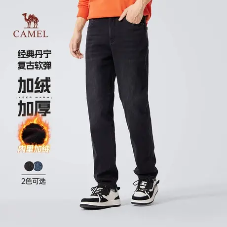 骆驼男装牛仔裤男士2025新款冬季修身加绒保暖弹力水洗休闲长裤子商品大图
