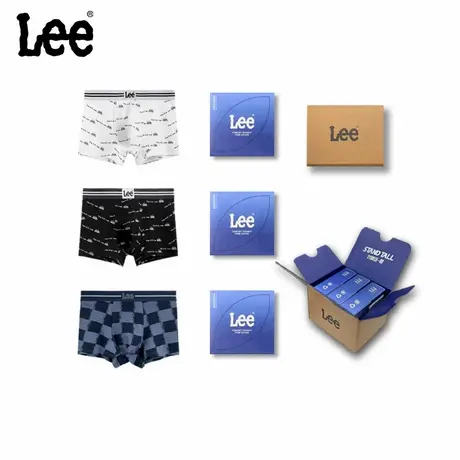 Lee品牌高档内衣字母满印设计感时尚潮流纯棉内裤贴身短裤三条装商品大图