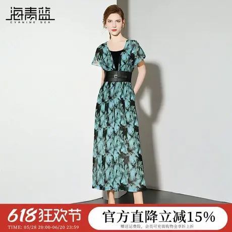 海青蓝 连体裤夏女2025新款高端时尚气质设计感扎染印花女装裙裤商品大图