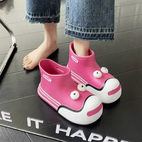 永希可爱卡通雨靴女夏季2023年新款厚底防滑平底鞋拼色轻便短靴潮图片