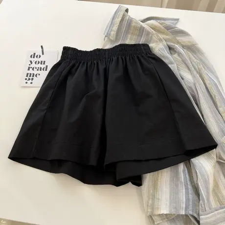 高腰韩版宽松阔腿沙滩热裤女夏季百搭洋气减龄松紧腰运动休闲短裤商品大图