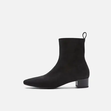 Nine West/玖熙2025年冬季新款弹力靴女绒面方跟短靴尖头瘦瘦靴女商品大图