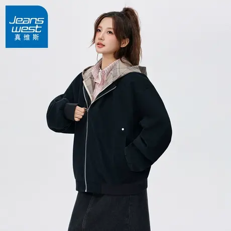N5真维斯外套男2025秋季新款美式潮牌连帽假两件上衣情侣春秋夹克图片