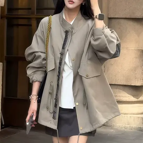 休闲时尚风衣外套女2025春秋新款气质上衣韩版宽松显瘦中长款大衣商品大图