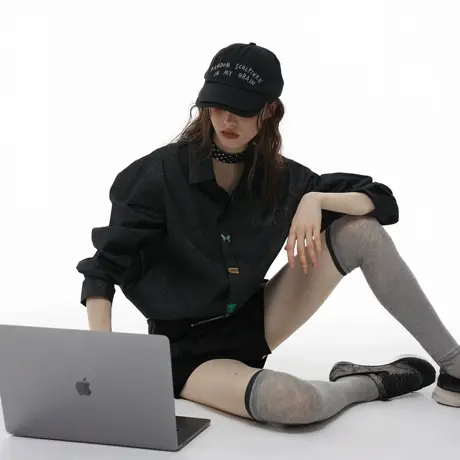 美式复古小众设计刺绣长袖衬衫女秋季新款宽松oversize情侣款衬衣商品大图