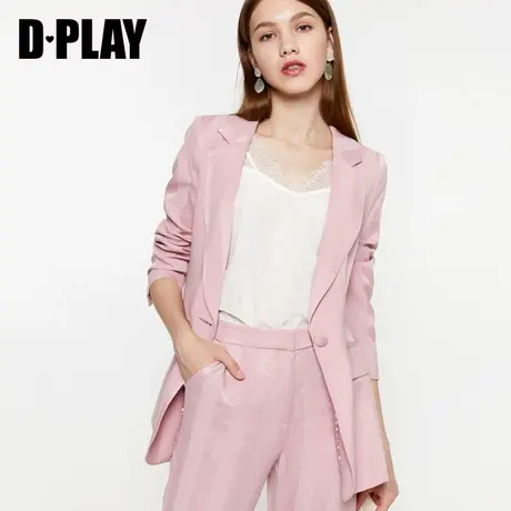 DPLAY德帕拉秋季欧美冷粉色修身显白气质干练OL长袖通勤西装外套商品大图