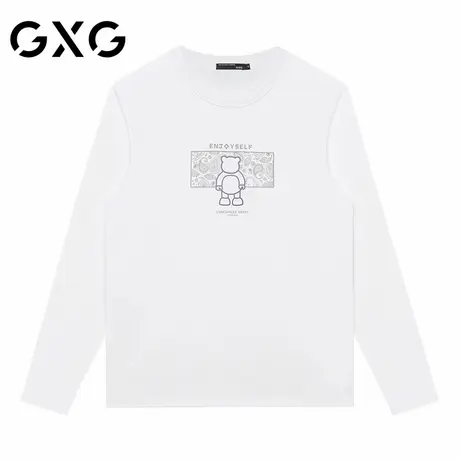 【新品】GXG男装【炫彩小熊】24春季时尚潮流印花圆领百搭长袖t恤图片