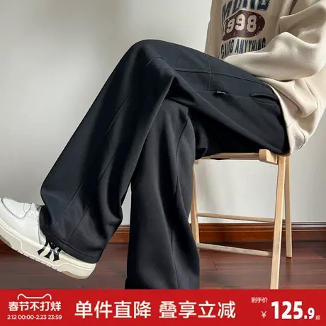 唐狮2026秋冬季新款男士休闲长裤加绒加厚冬季保暖直筒裤黑色百搭商品大图