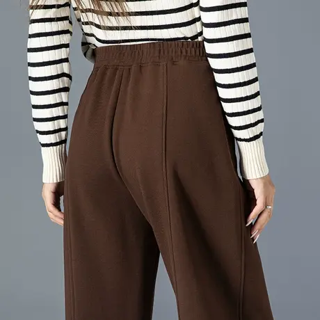 咖啡色裤子高腰阔腿裤女2023新款秋季女裤显瘦香蕉休闲宽松直筒裤商品大图