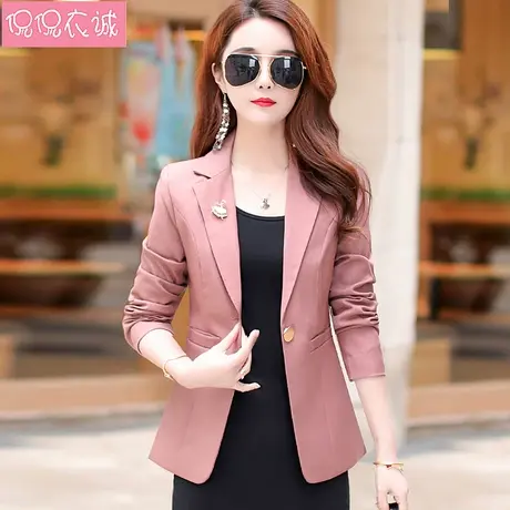 西装长袖女外套韩版2023秋装新款修身显瘦休闲上衣亮丝小西服图片