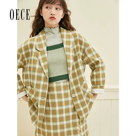 【买1送1】Oece格纹复古个性英伦小西装外套春秋新款女装韩版西服商品大图