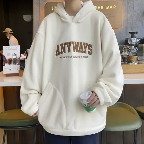 摇粒绒卫衣男秋冬款加厚保暖男装连帽外套青少年休闲帅气长袖t恤商品大图