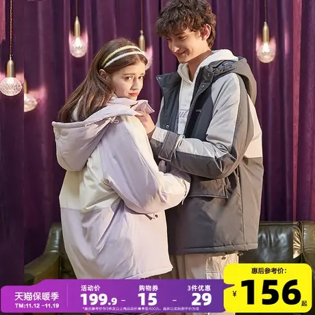 唐狮冬季情侣装棉衣拼接宽松潮棉服韩版加厚连帽男女情侣棉袄外套图片