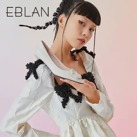 伊伴春季女鞋甜美舒适软底单鞋小香风气质高跟鞋简约小猫跟通勤鞋图片