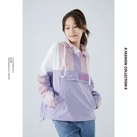 [商场同款]唐狮春秋季短外套女半开胸少女拼接外套休闲百搭甜美图片