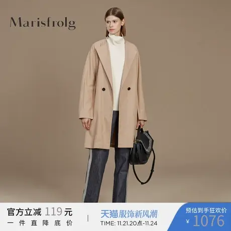 玛丝菲尔2019新款女装卡其色风衣女中长款秋冬纯棉外套商品大图