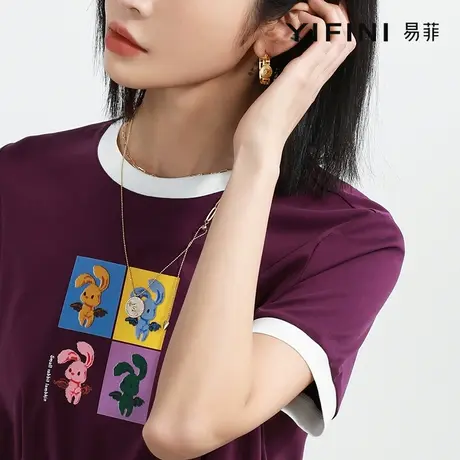 Yifini/易菲【小兔子乖乖】短款短袖休闲圆领T恤女夏季新款商品大图