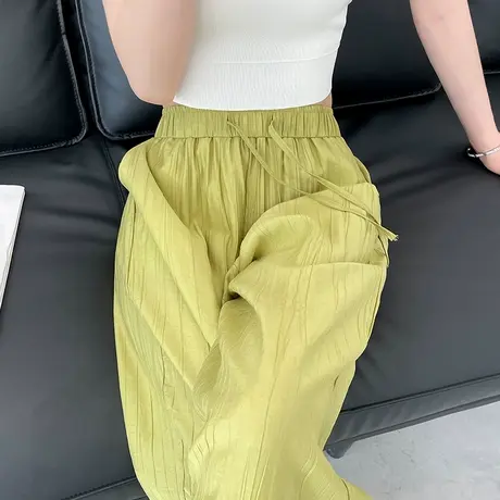 黄色冰丝阔腿裤女夏季薄款高腰垂感显瘦冰丝休闲铜氨丝直筒拖地裤商品大图