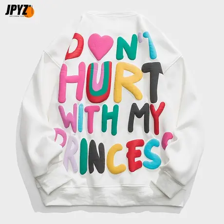 圆领长袖情侣卫衣男潮ins2022新款秋痞帅炸街青少年宽松白色上衣商品大图