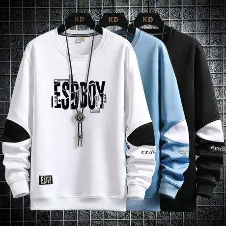 春秋季2023新款长袖t恤男士潮流ins潮牌百搭印花青少年男装卫衣服商品大图