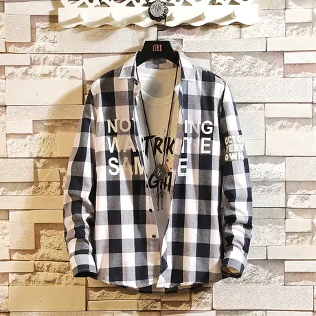 格子衬衫男长袖2025新款春季衬衣外套男士打底衫韩版休闲寸衫潮流商品大图