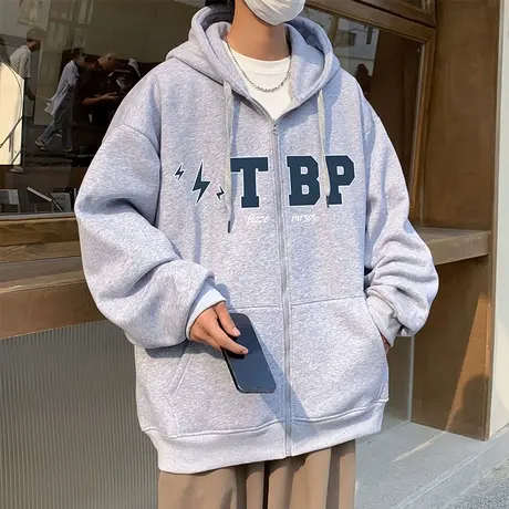 高街潮牌2024新款卫衣男春秋季美式宽松男装连帽外套ins潮流开衫商品大图