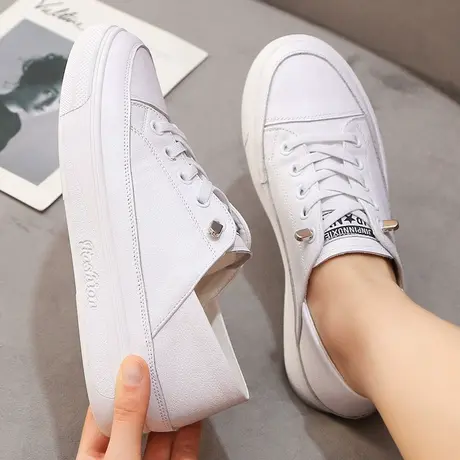 2025休闲真皮新款小白鞋大码41一43平底内增高单鞋春季软皮42皮鞋图片