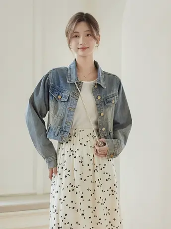 复古美式短款牛仔外套女显瘦设计感小众小个子夹克网红辣妹春秋装商品大图