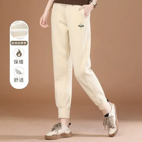 韩潮袭人松紧腰加绒加厚运动裤女2023冬季新款显瘦哈伦束脚卫裤子图片