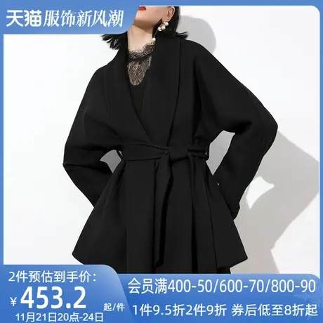 AUI黑色赫本风修身短款毛呢外套女2023冬新款气质小个子呢子大衣图片